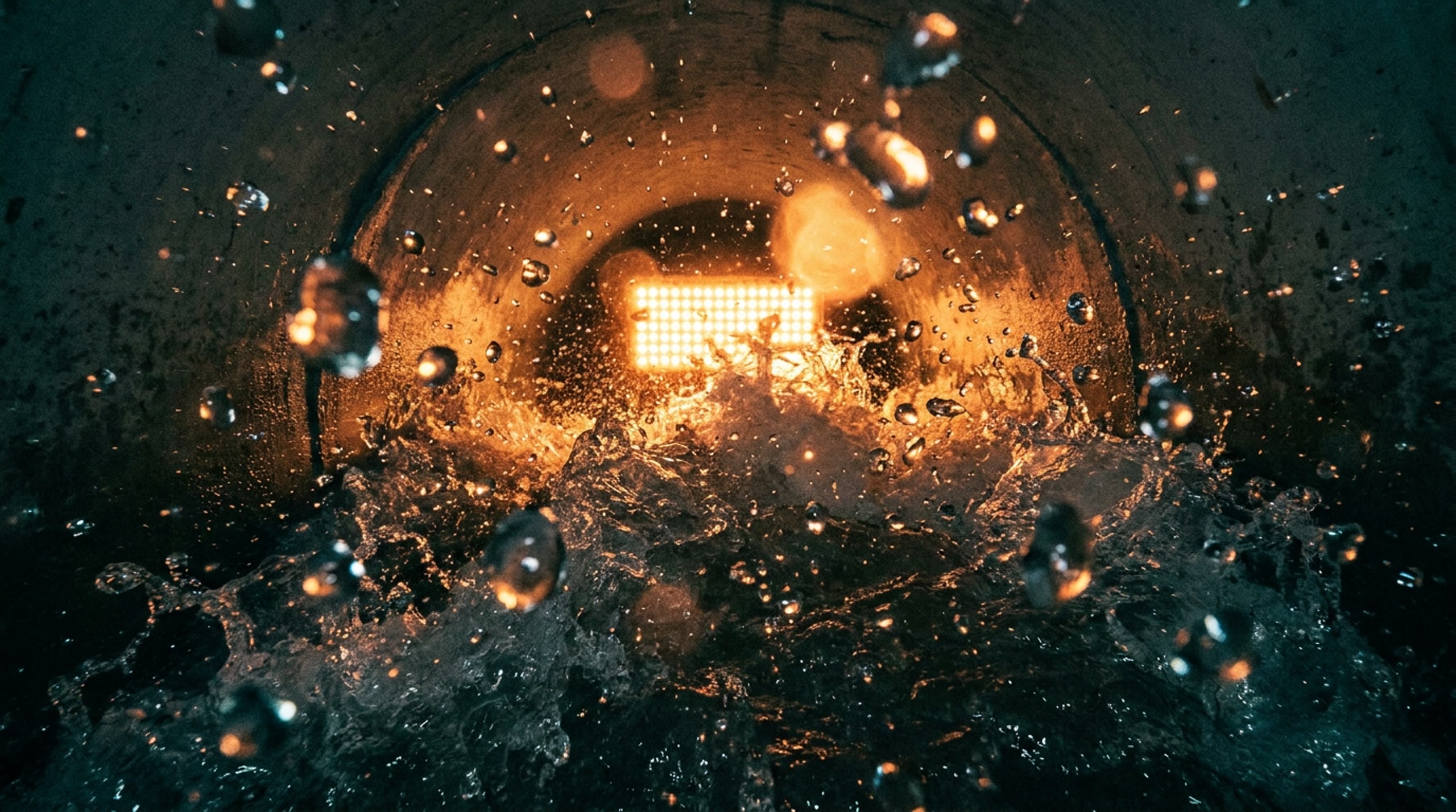Water striking the lens